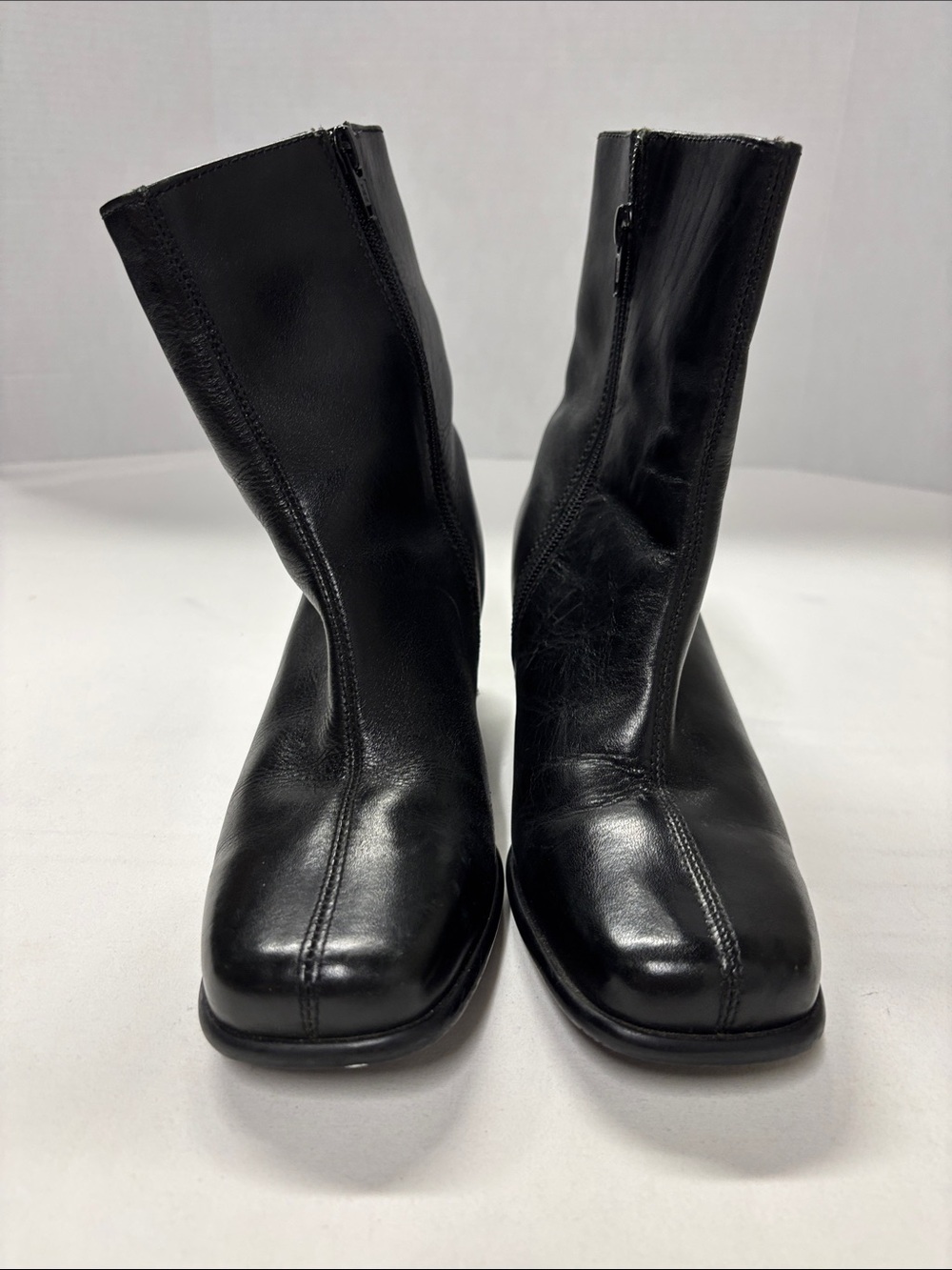 Jessica Black Leather Square-Toe Ankle Zip Boots